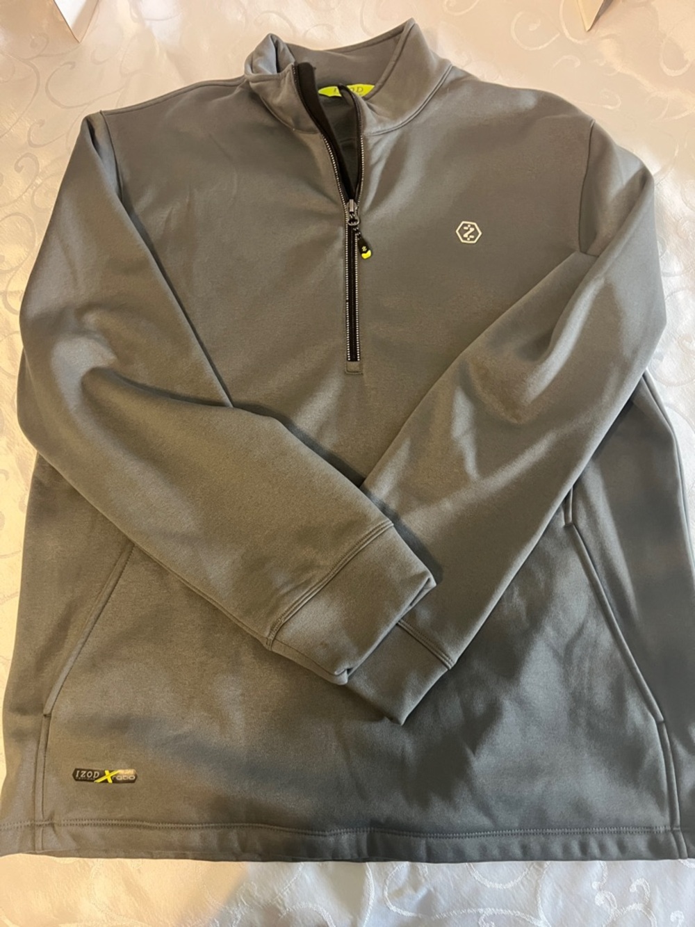 Izod Black Fleece Quarter-Zip with Neon Yellow Label